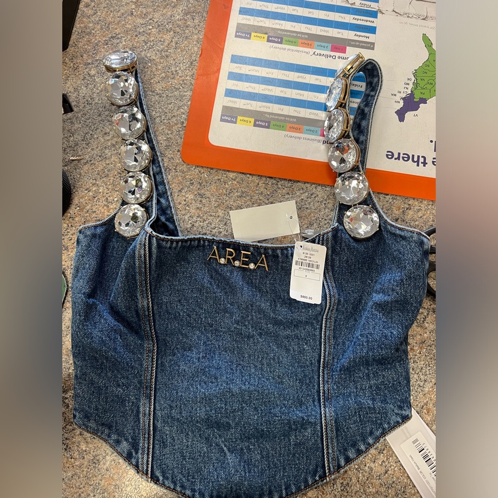 AREA Jumbo Crystal Denim Corset